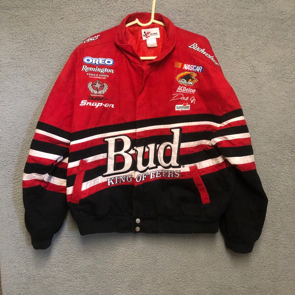 Vtg 90s Dale Earnhardt Budweiser NASCAR Racing Jacket Chase Authentic Mens L Red